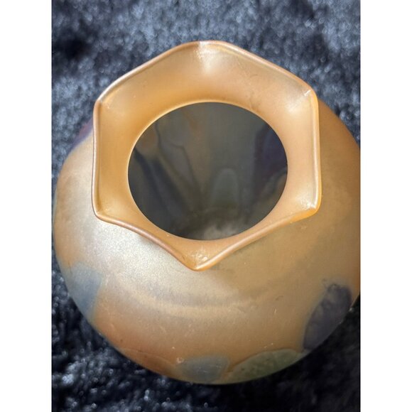 Hand Painted Rueven Orange Blues Art Glass Vase Multicolor Swirl Design 5" tall - Picture 4 of 6